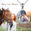 YFN Horse Pendant Necklace Jewelry 925 Sterling Silver Women Embrace Horse Gift for Women(B-Horse Locket Necklace)