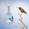 YFN Hummingbird Necklace for Women S925 Sterling Silver Blue Purple Hummingbird Pendant Necklace Hummingbirds Flower Jewelry Charm Memorial Mothers Day Gifts(Silver-Hummingbird Necklace with Moonstone)