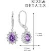 YFN Sterling Silver Created Oval Cut Birthstone Drop Dangle Women Leverback Earrings Gifts for Women Mom(Amethyst-purple earrings for women)