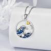 YFN Wave Necklace Sterling Silver Ocean Wave Pendant Necklace Beach Jewelry for Women Gifts(Blue Wave Necklace)