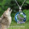 YFN Wolf Necklace Gifts for Men Women Sterling Silver Opal Moon Wolfs Jewelry Birthday 18+2″(Wolf Necklace with Crystal)