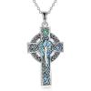 YFN Celtic Cross Necklace Sterling Silver Celtic Tree of Life Pendant Abalone Shell Cross Jewelry Gifts for Women Men