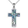 YFN Cross Necklace 925 Sterling Silver Celtic Knot Cross Infinity Heart Love Pendant Necklace 18″(Abalone Shell Tree of Life Necklace)