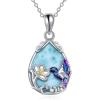 YFN Hummingbird Necklace for Women S925 Sterling Silver Blue Purple Hummingbird Pendant Necklace Hummingbirds Flower Jewelry Charm Memorial Mothers Day Gifts(Silver-Hummingbird Necklace with Larimar)