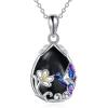 YFN Hummingbird Necklace for Women S925 Sterling Silver Blue Purple Hummingbird Pendant Necklace Hummingbirds Flower Jewelry Charm Memorial Mothers Day Gifts(Silver-Hummingbird Necklace with Black Agate)