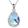 YFN Hummingbird Necklace for Women S925 Sterling Silver Blue Purple Hummingbird Pendant Necklace Hummingbirds Flower Jewelry Charm Memorial Mothers Day Gifts(Silver-Hummingbird Necklace with Moonstone)