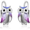 YFN Owl Earrings for Women Sterling Silver Cat Earrings for Cat Lovers Gift Drop Leverback Earrings for Girls(Owl Earrings)