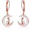 YFN Rose Cat Moon Opal Earrings Sterling Silver Cat Lovers Gift Drop Dangle Earrings for Women
