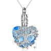 YFN Tree of Life Urn Necklace for Ashes Heart Cremation Jewelry Sterling Silver with Blue Crystal with Funnel Filler Jewelry Gifts for Women(Aquamarine-Urn Jewelry)