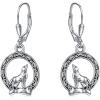 YFN Viking Wolf Dangle Drop Earrings Sterling Silver Norse Celtic Wolf Moon Earrings for Women(Wolf Earrings)