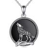 YFN Wolf Necklace Gifts for Men Women Sterling Silver Opal Moon Wolfs Jewelry Birthday 18+2″(Black Wolf Necklace)