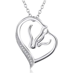 YFN 925 Sterling Silver Mom Horse Elephant Sloth Heart Pendant Necklace Christmas Day Jewelry Gift for Women(Mom Necklace 20″ Chain)