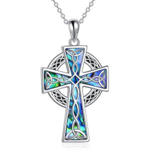 YFN Cross Necklace 925 Sterling Silver Celtic Knot Cross Infinity Heart Love Pendant Necklace 18″(Irish Celtic Cross Necklace)