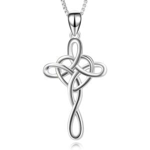 YFN Cross Necklace 925 Sterling Silver Celtic Knot Cross Infinity Heart Love Pendant Necklace 18″(Silver Celtic Knot Cross Necklace)