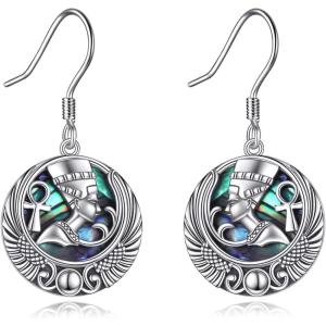 YFN Egyptian Earrings Sterling Silver Egypt God Dangle Drop Earrings Abalone Shell Egypt Jewelry Gifts for Women Girls(Nefertiti)