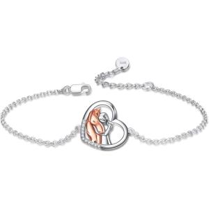 YFN Horse Jewelry Gift 925 Sterling Silver Horse Adjustable Bracelet for Women(A Rose Horse Bracelet)