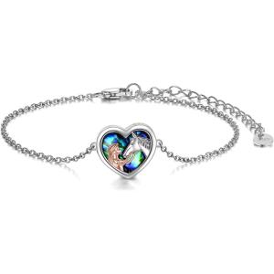 YFN Horse Jewelry Gift 925 Sterling Silver Horse Adjustable Bracelet for Women(Abalone Horse Bracelet)