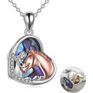 YFN Horse Pendant Necklace Jewelry 925 Sterling Silver Women Embrace Horse Gift for Women(B-Horse Locket Necklace)