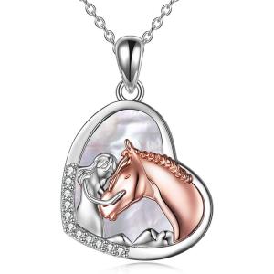 YFN Horse Pendant Necklace Jewelry 925 Sterling Silver Women Embrace Horse Gift for Women(Horse Necklace with Mother of Pearl)