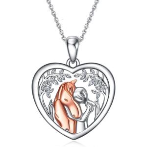 YFN Horse Pendant Necklace Sterling Silver Women Embrace Horse Gift for Women Horse Lover(women with Horse Necklace)