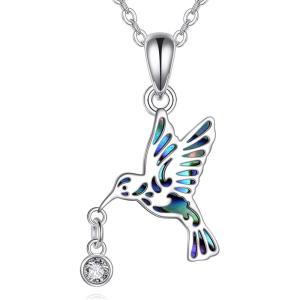 YFN Hummingbird Necklace Sterling Silver Jewelry Hummingbird Gifts for Women(Silver-Abalone Hummingbird Necklace)