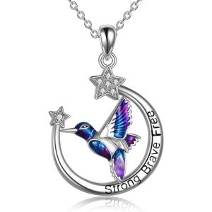 YFN Hummingbird Necklace Sterling Silver Jewelry Hummingbird Gifts for Women(Silver-Hummingbird Necklace Strong Brave Free)