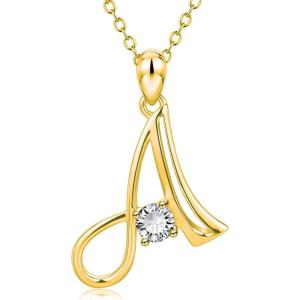 YFN Initial Necklace Sterling Silver Letters 26 Alphabet Pendant Necklace Jewelry(Letter A Gold Plated)