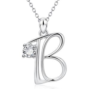 YFN Initial Necklace Sterling Silver Letters 26 Alphabet Pendant Necklace Jewelry(Letter B)