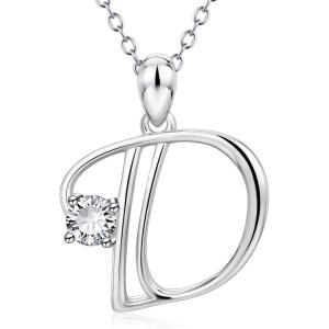 YFN Initial Necklace Sterling Silver Letters 26 Alphabet Pendant Necklace Jewelry(Letter D)