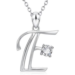 YFN Initial Necklace Sterling Silver Letters 26 Alphabet Pendant Necklace Jewelry(Letter E)