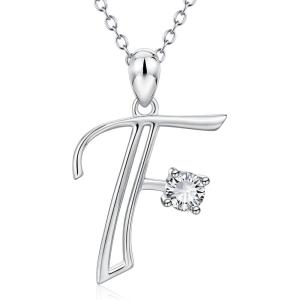 YFN Initial Necklace Sterling Silver Letters 26 Alphabet Pendant Necklace Jewelry(Letter F)