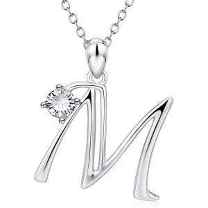 YFN Initial Necklace Sterling Silver Letters 26 Alphabet Pendant Necklace Jewelry(Letter M)