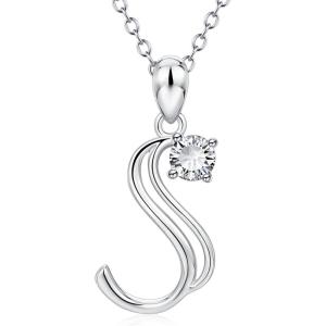 YFN Initial Necklace Sterling Silver Letters 26 Alphabet Pendant Necklace Jewelry(Letter S)