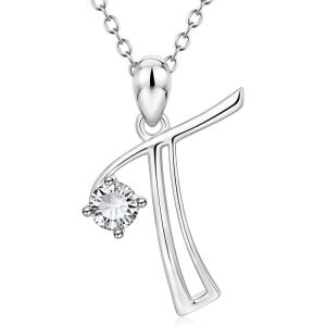 YFN Initial Necklace Sterling Silver Letters 26 Alphabet Pendant Necklace Jewelry(Letter T)