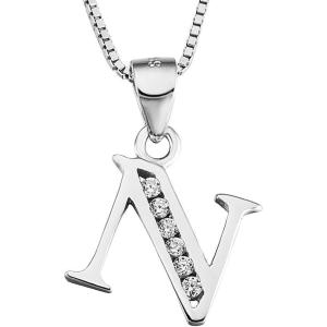 YFN Initial Pendant Necklace Sterling Silver with Cubic Zirconial 26 Letter Alphabet Jewelry Gifts for Women(Alphabet N)