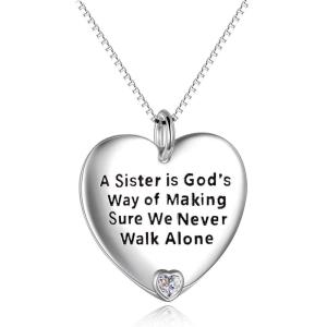 YFN Mom & Sister Necklace, Sterling Silver Heart Pendant Jewelry, Wife/Girlfriend Birthday Gift(White)