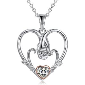 YFN Mother’s Day Gifts Sterling Silver Mother daughter Pendant Necklace Mom Jewelry for Women Mama Daughter(Mother Daughter Hand)