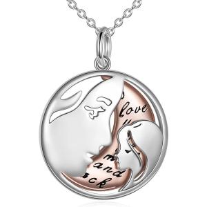 YFN Mother’s Day Gifts Sterling Silver Mother daughter Pendant Necklace Mom Jewelry for Women Mama Daughter(Rose Gold Moon)