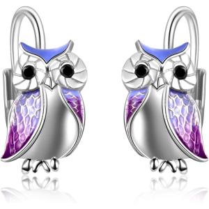 YFN Owl Earrings for Women Sterling Silver Cat Earrings for Cat Lovers Gift Drop Leverback Earrings for Girls(Owl Earrings)
