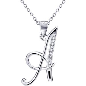 YFN S925 Sterling Silver Cubic Zirconia 26 Letters Alphabet Pendant Necklace