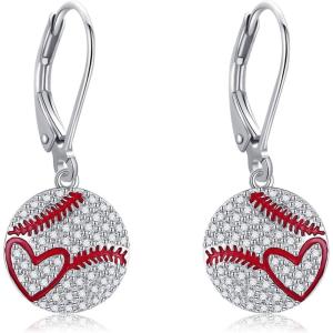 YFN Sports Jewelry Earrings 925 Sterling Silver Baseball Softball Basketball Rugby Football Tennis Volleyball Earrings for Women and Sports Fans Gifts(silver)