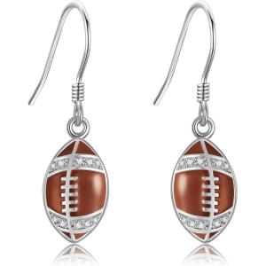 YFN Sports Jewelry Earrings 925 Sterling Silver Baseball Softball Basketball Rugby Football Tennis Volleyball Earrings for Women and Sports Fans Gifts(white orange football)