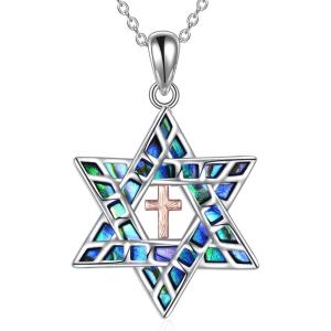 YFN Star of David Necklace Sterling Silver Jewish Christian Jewelry Gifts with 18″ Chain(Abalone-Star of David Necklace)