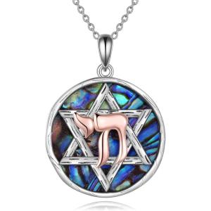 YFN Star of David Necklace Sterling Silver Jewish Christian Jewelry Gifts with 18″ Chain(Star of David Necklace with Abalone)