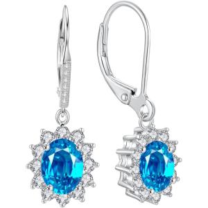 YFN Sterling Silver Created Oval Cut Birthstone Drop Dangle Women Leverback Earrings Gifts for Women Mom(December Birthstone Earrings)
