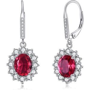 YFN Sterling Silver Created Oval Cut Birthstone Drop Dangle Women Leverback Earrings Gifts for Women Mom(July Birthstone Earring)