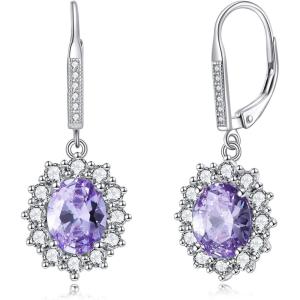 YFN Sterling Silver Created Oval Cut Birthstone Drop Dangle Women Leverback Earrings Gifts for Women Mom(June Birthstone Earring for Women)