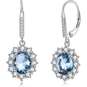 YFN Sterling Silver Created Oval Cut Birthstone Drop Dangle Women Leverback Earrings Gifts for Women Mom(March Birthstone Earring)