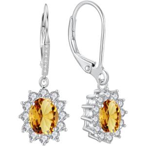 YFN Sterling Silver Created Oval Cut Birthstone Drop Dangle Women Leverback Earrings Gifts for Women Mom(November Birthstone Earrings)
