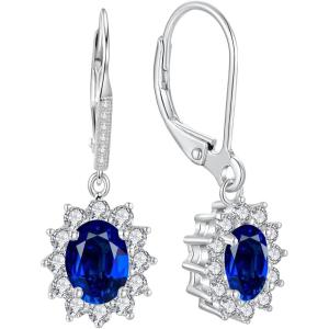 YFN Sterling Silver Created Oval Cut Birthstone Drop Dangle Women Leverback Earrings Gifts for Women Mom(September-Sapphire Earrings)
